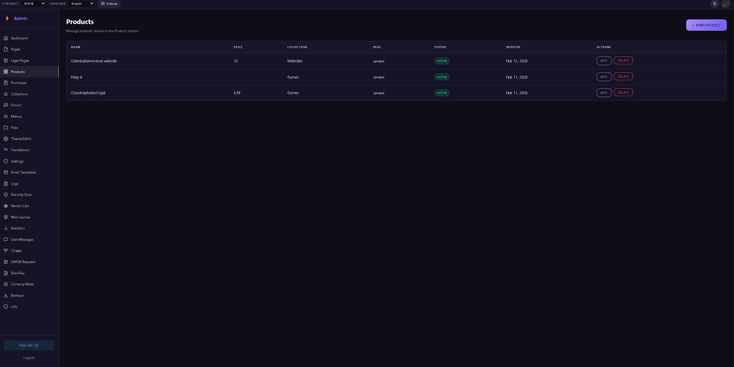 CelestiaDominance website PostgreSQL PHP