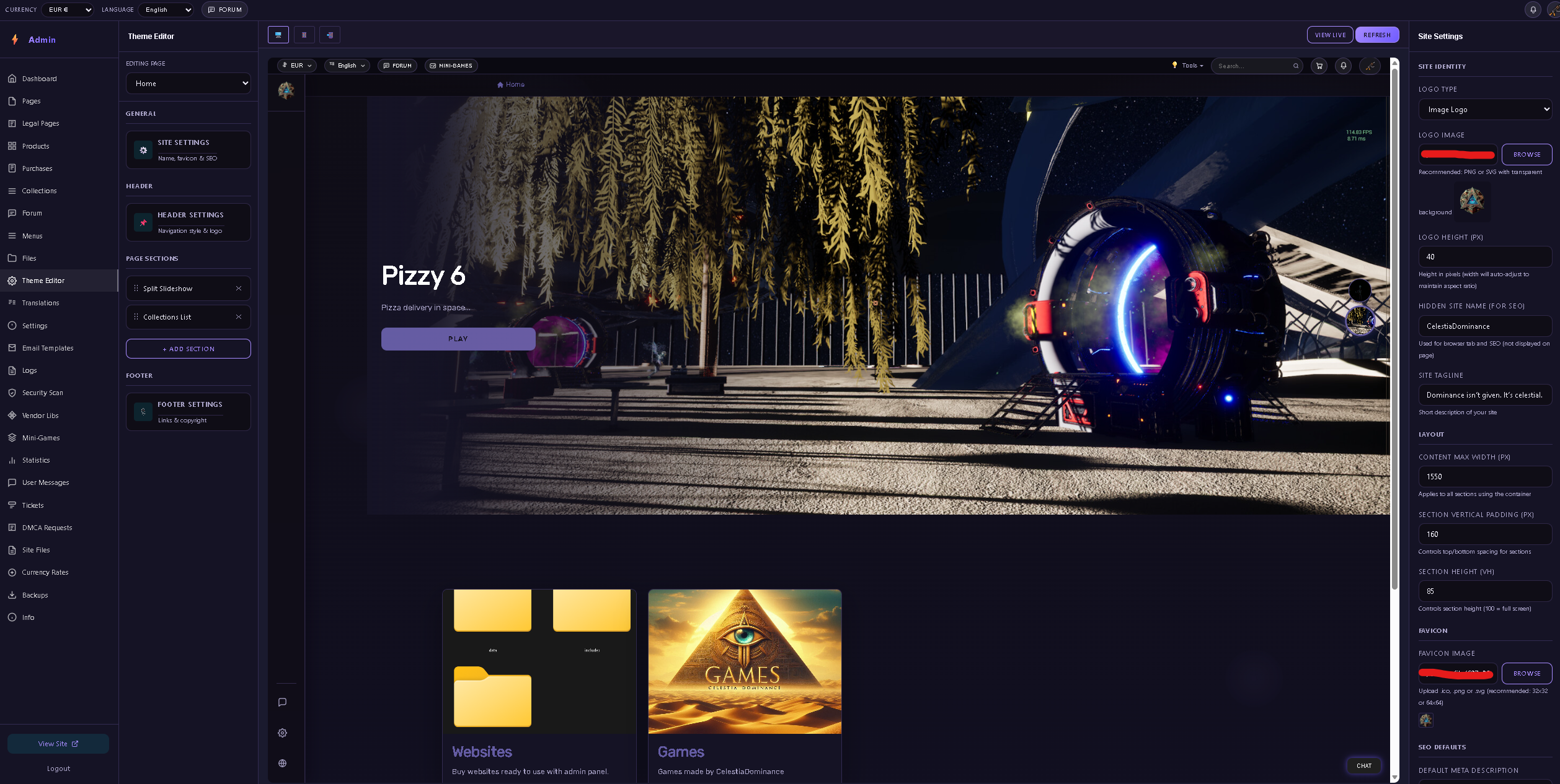 CelestiaDominance website PostgreSQL PHP